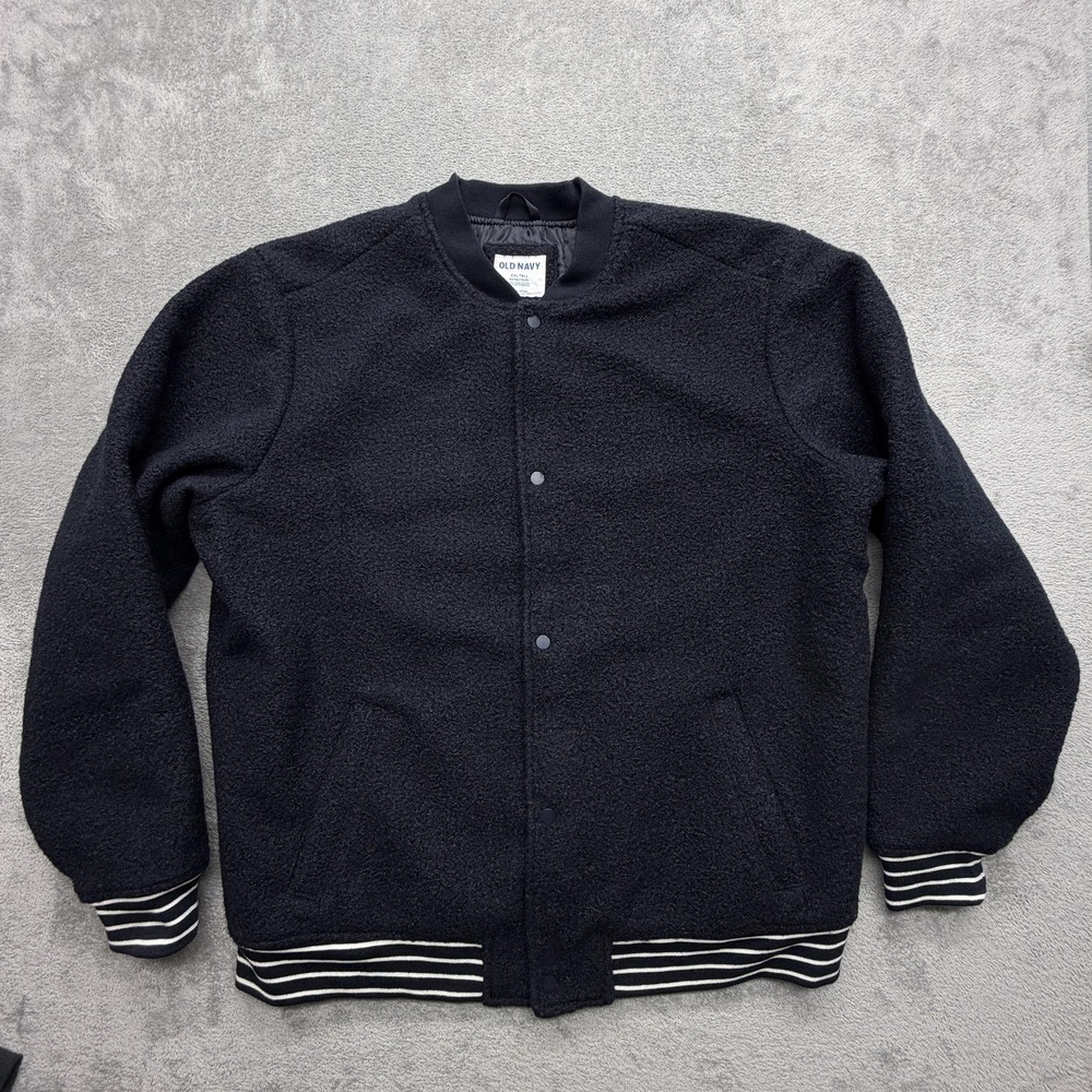 Old Navy Jacket Mens‎ 2XLT Black Varsity Fleece Lined Insulated Pockets Snap